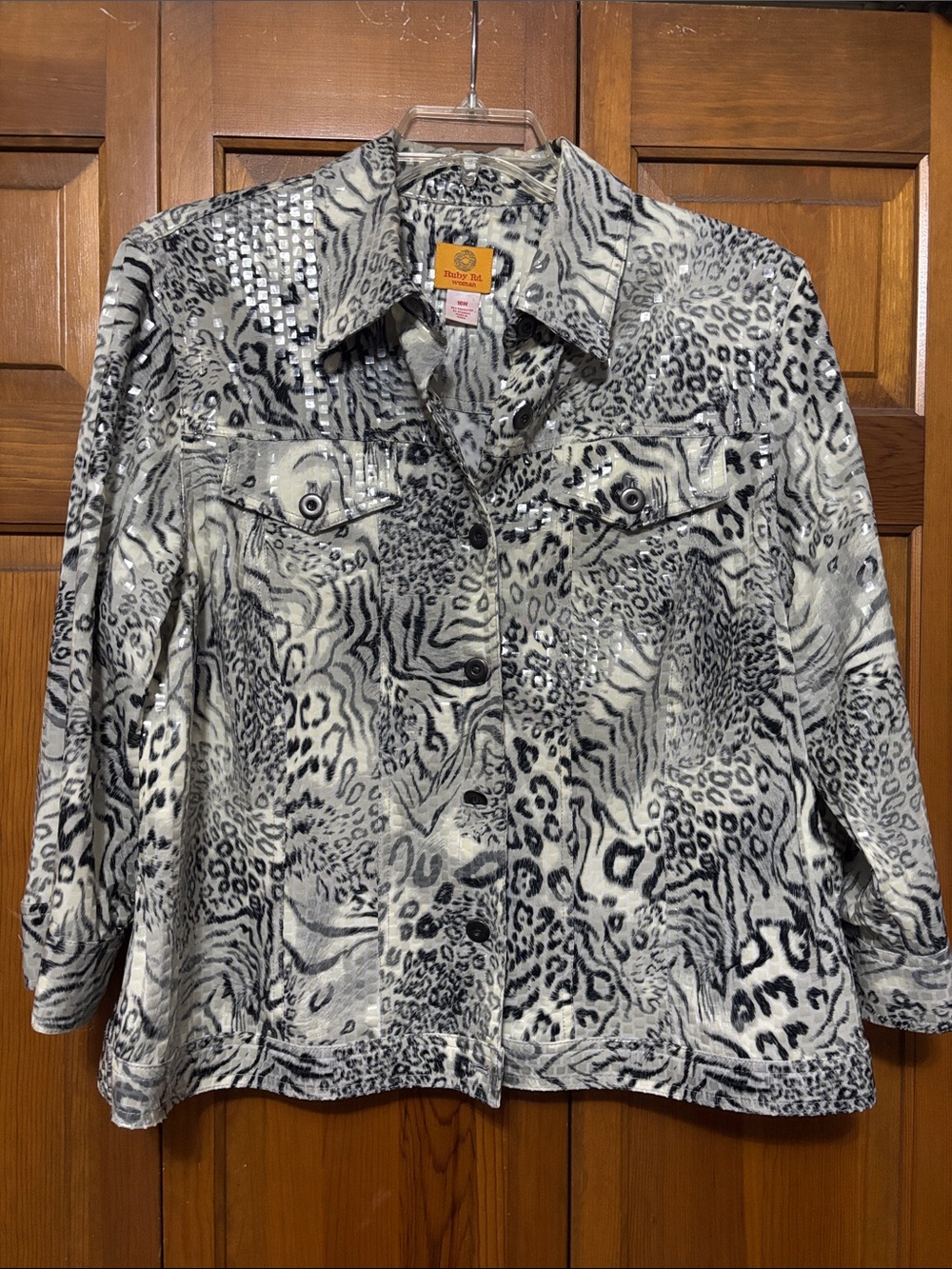 Ruby Rd. Black & Gray Animal Print Sequin Jacket